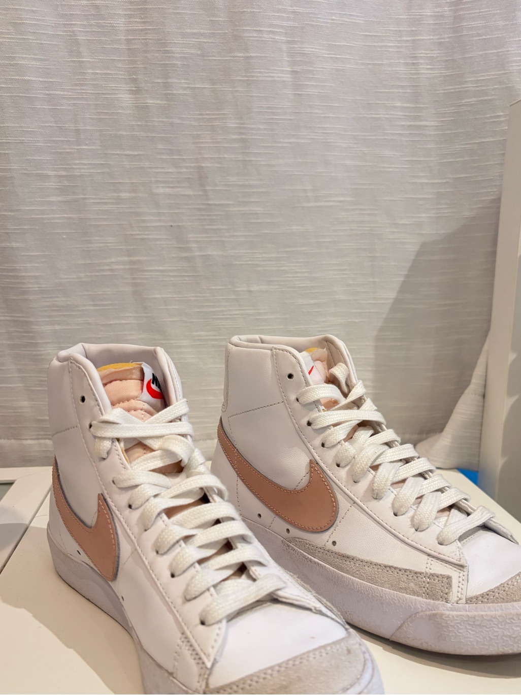 Nike Womenâs High-Top Sneakers White With Tan Swoosh